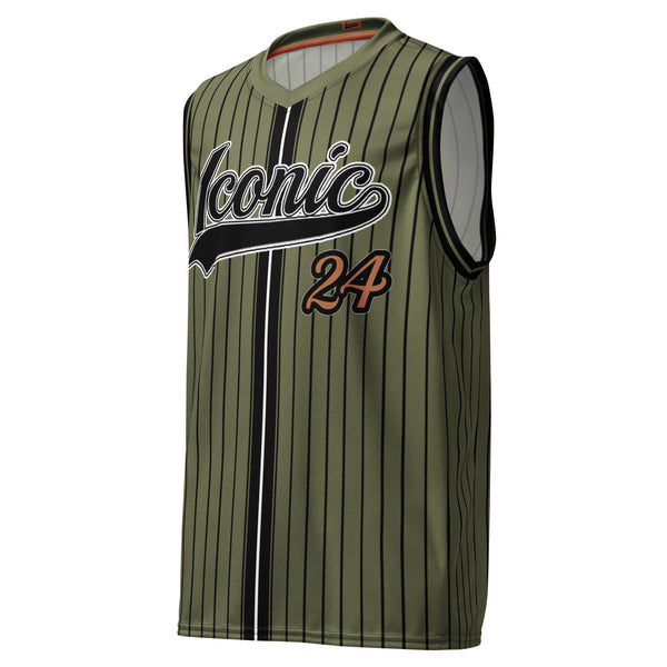 ROYAL Team Iconic. unisex basketball jersey Pinstripe Martini Olive and Blk