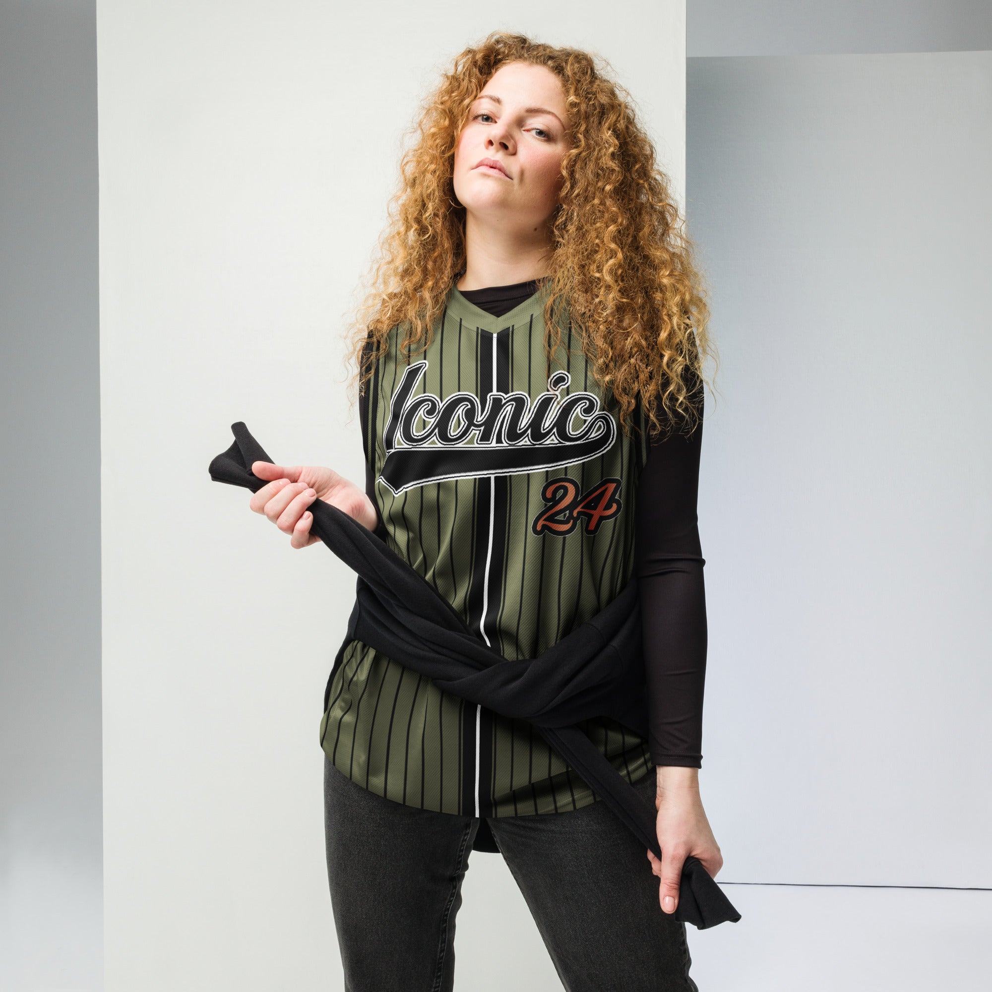 ROYAL Team Iconic. unisex basketball jersey Pinstripe Martini Olive and Blk