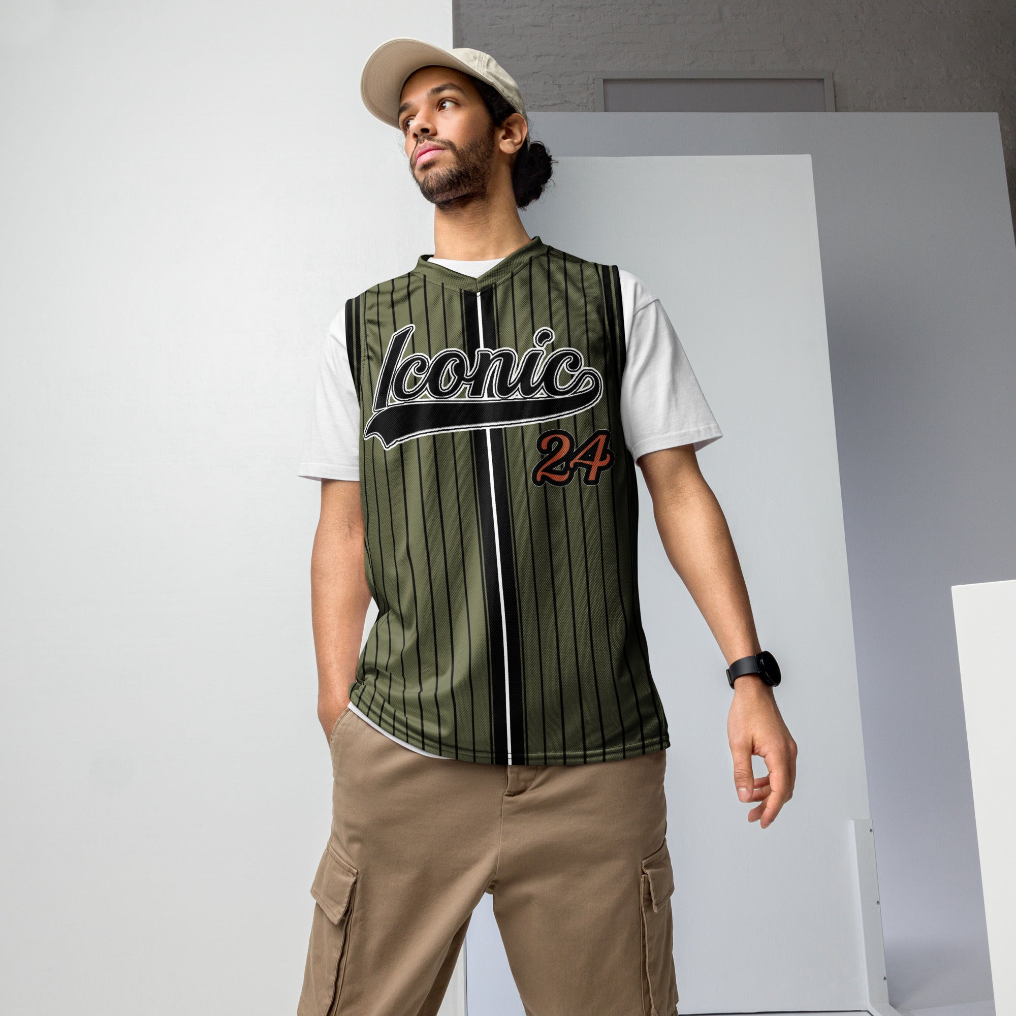 ROYAL Team Iconic. unisex basketball jersey Pinstripe Martini Olive and Blk