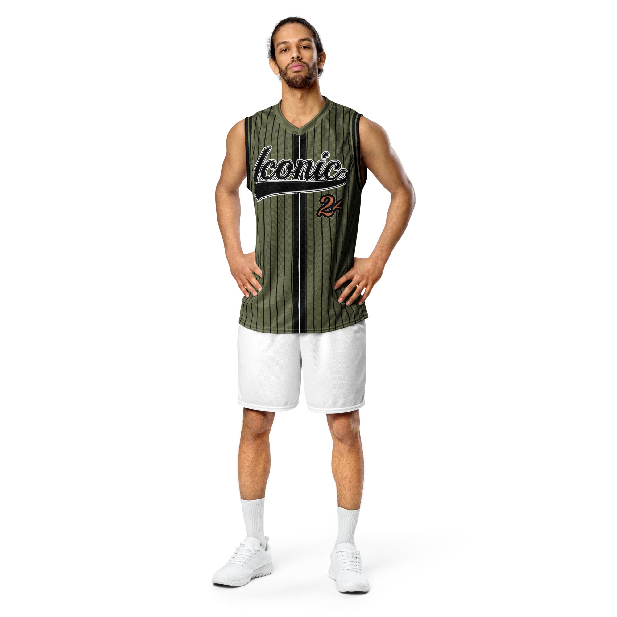 ROYAL Team Iconic. unisex basketball jersey Pinstripe Martini Olive and Blk