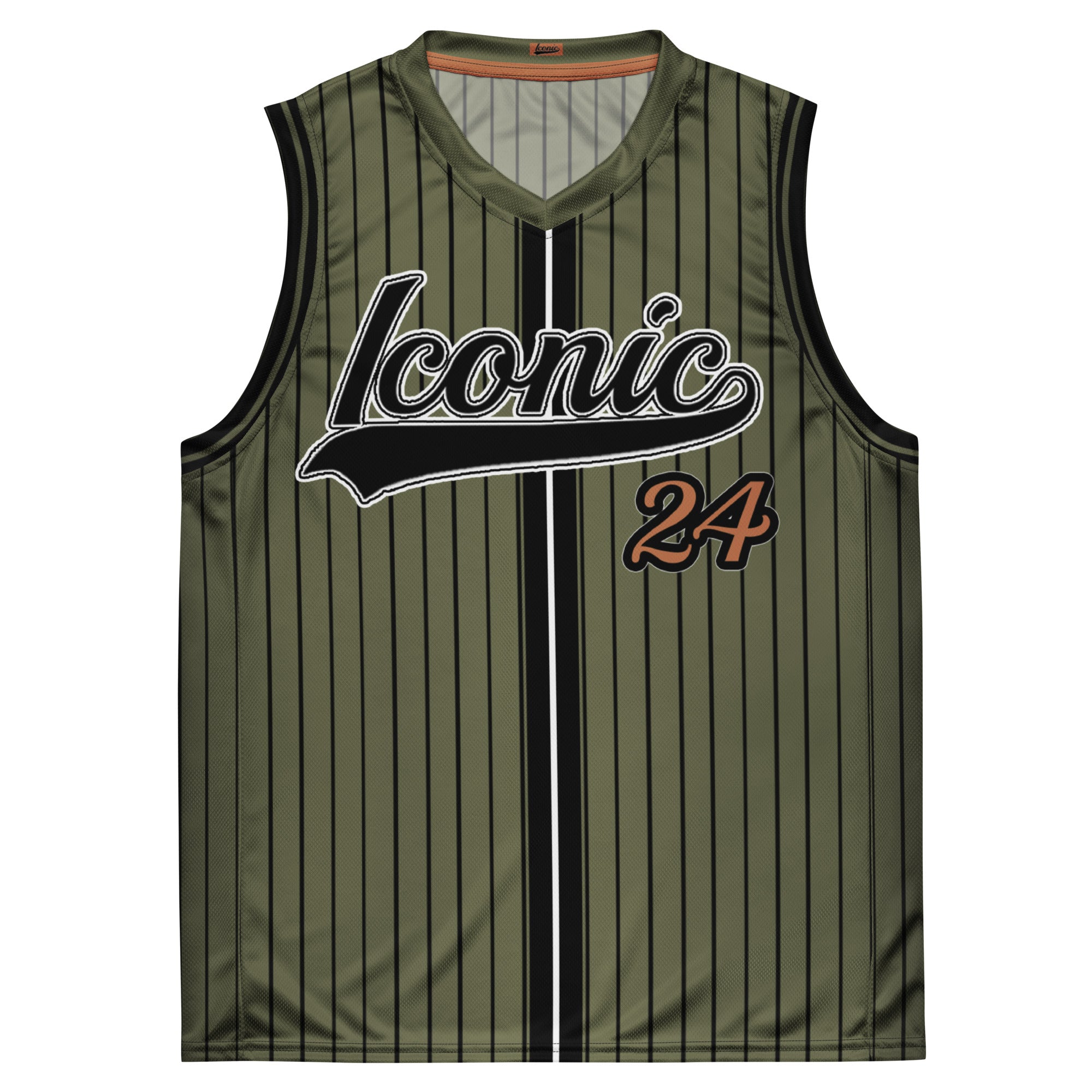 ROYAL Team Iconic. unisex basketball jersey Pinstripe Martini Olive and Blk