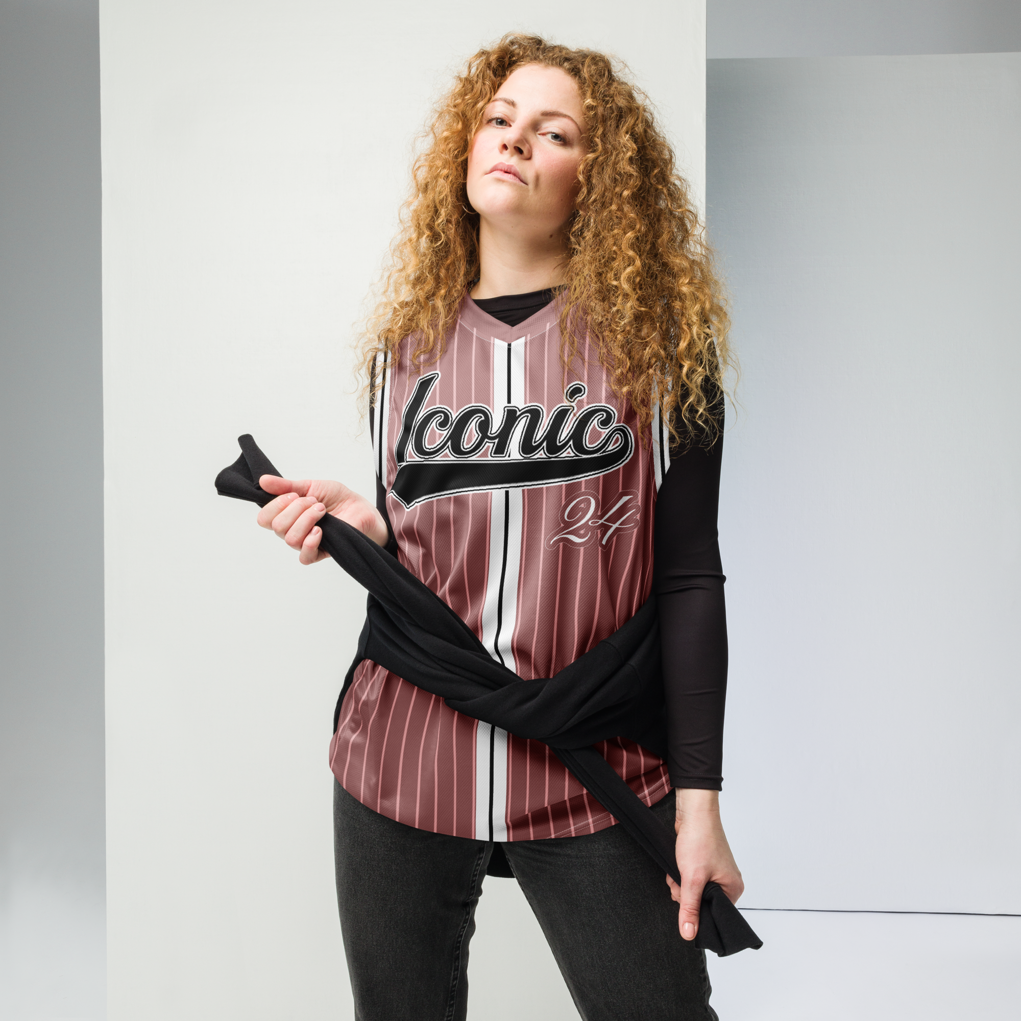 ROYAL Team Iconic. unisex basketball jersey Pinstripe Rose Gold and Powder Pink