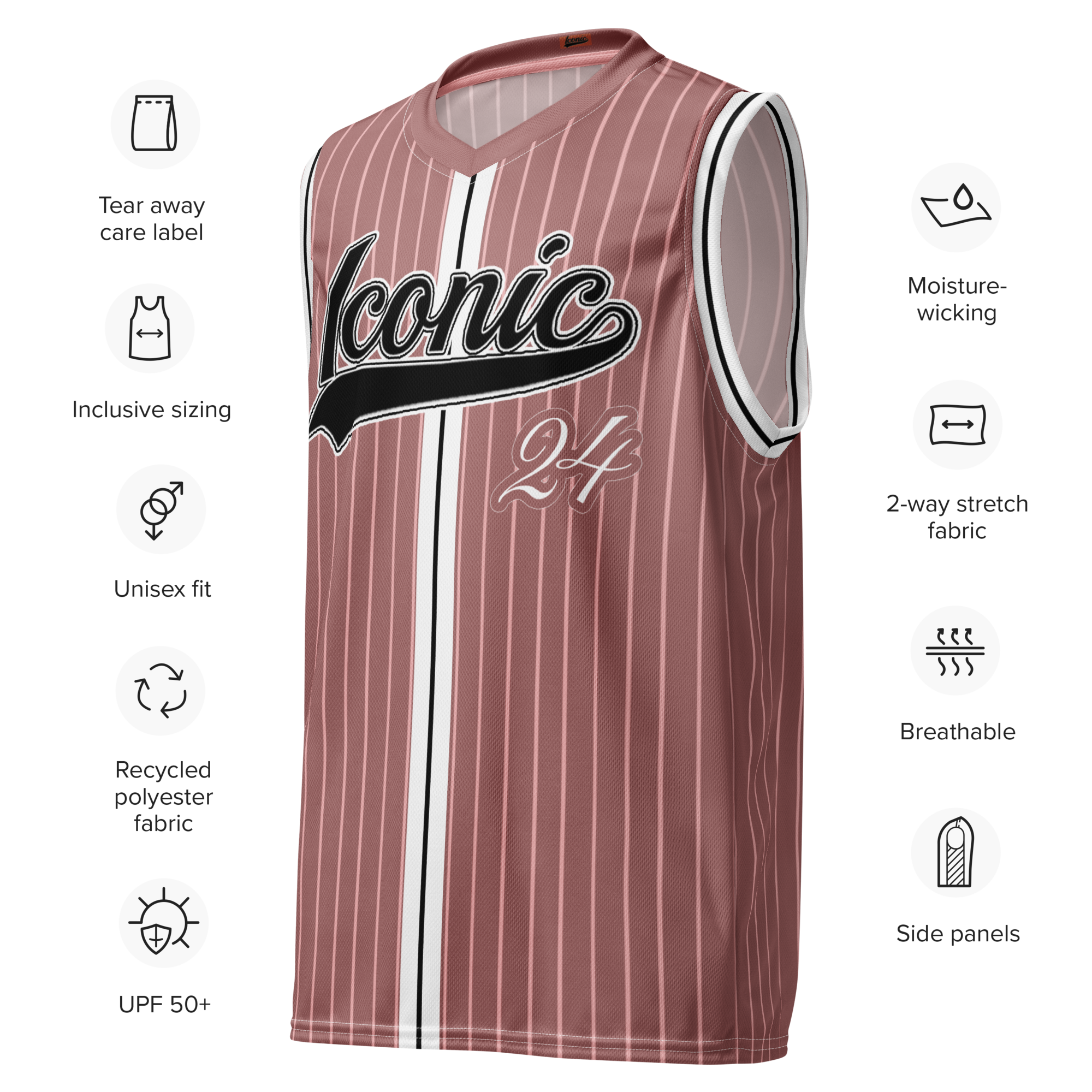 ROYAL Team Iconic. unisex basketball jersey Pinstripe Rose Gold and Powder Pink