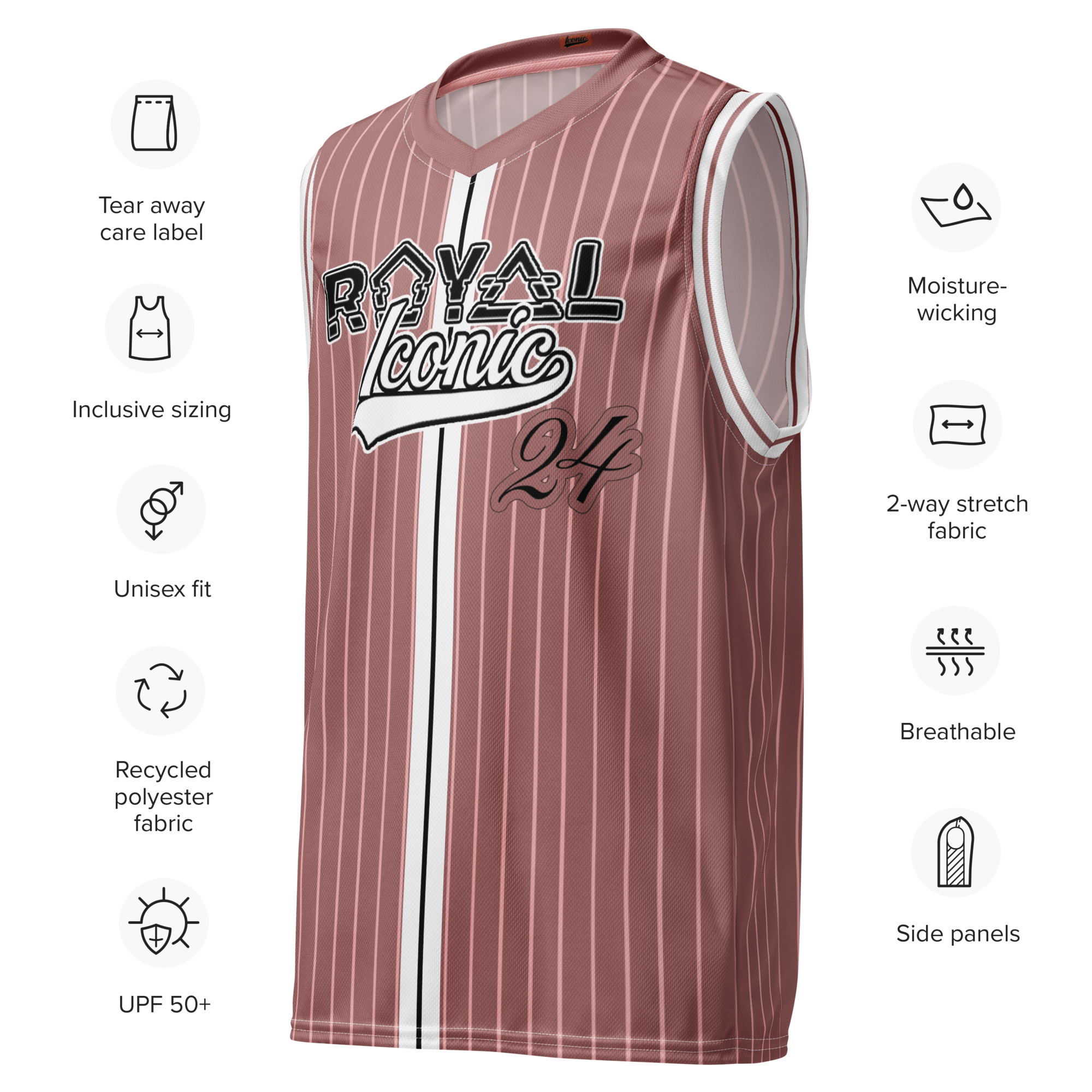 ROYAL Team Iconic. unisex basketball jersey Pinstripe Rose Gold and Powder Pink