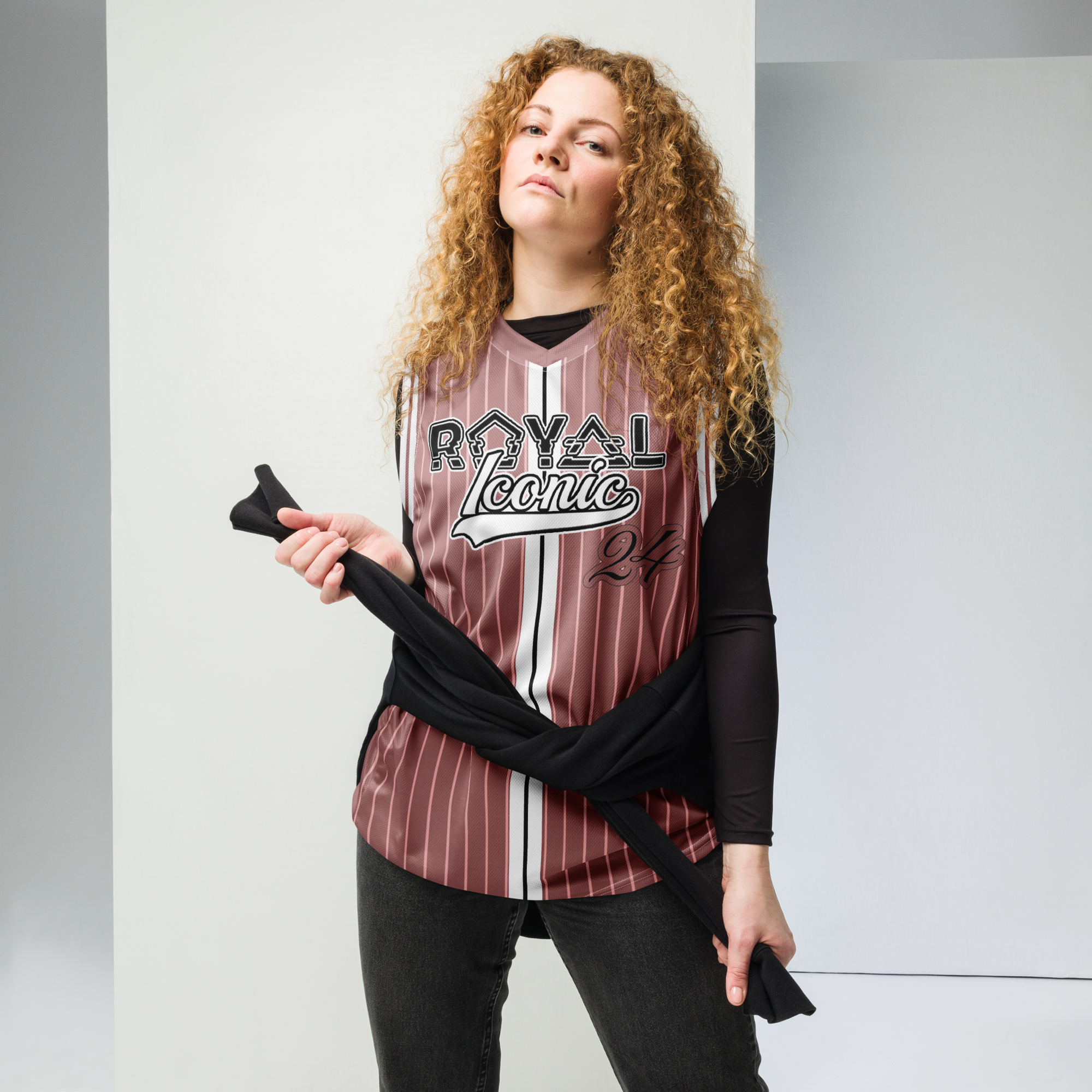 ROYAL Team Iconic. unisex basketball jersey Pinstripe Rose Gold and Powder Pink