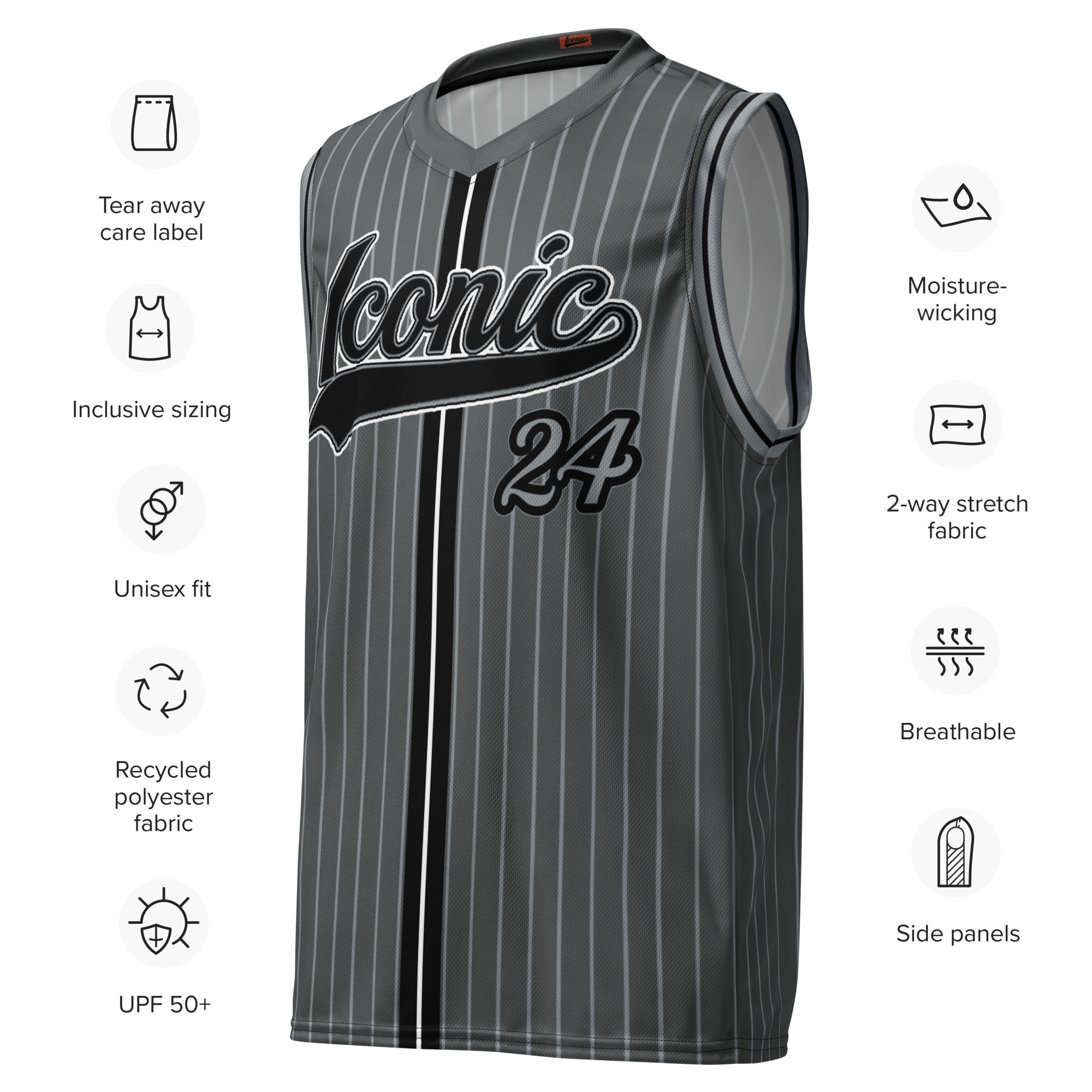 ROYAL Team Iconic. unisex basketball jersey Pinstripe 50 Shades Deep Dusk and Cool Grey