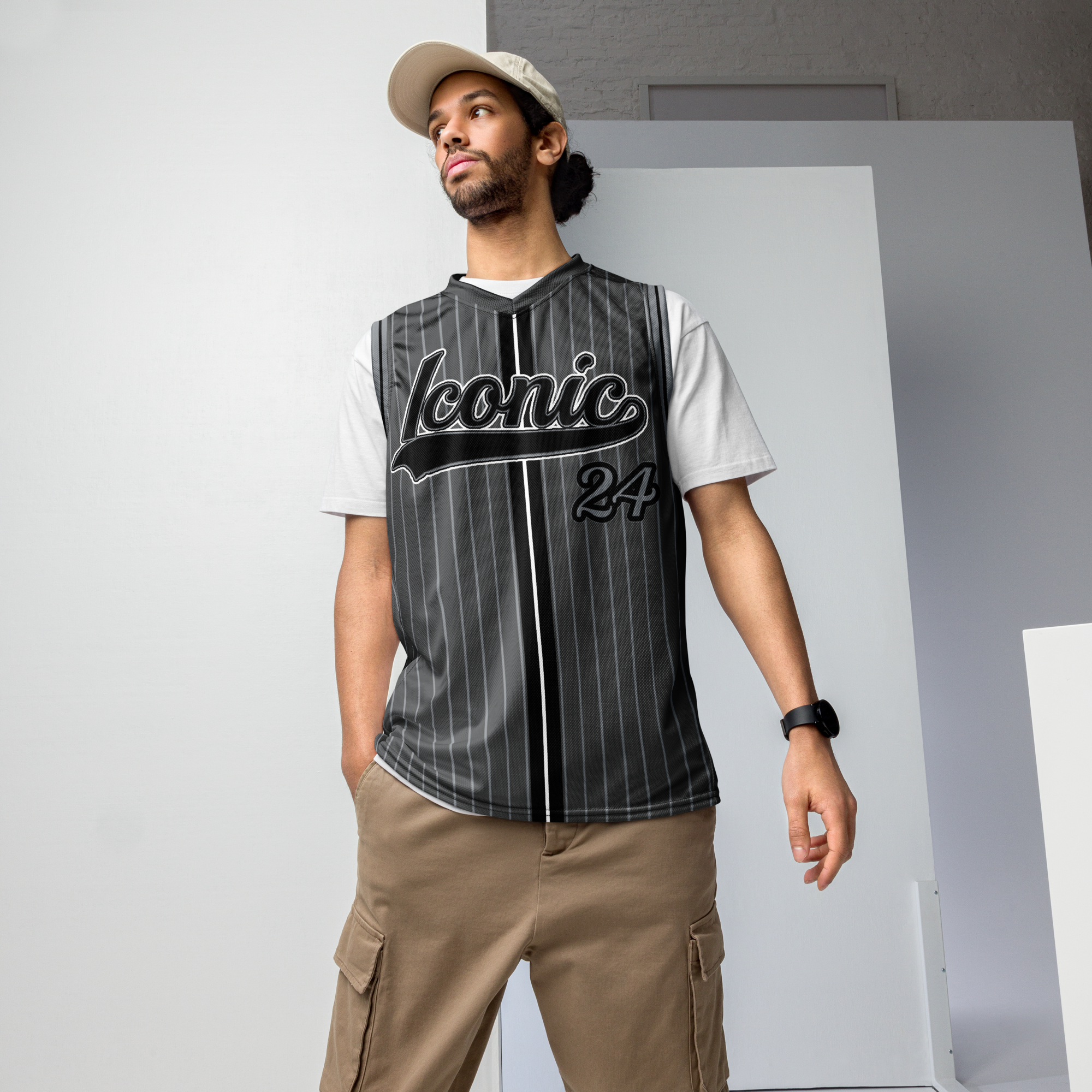 ROYAL Team Iconic. unisex basketball jersey Pinstripe 50 Shades Deep Dusk and Cool Grey