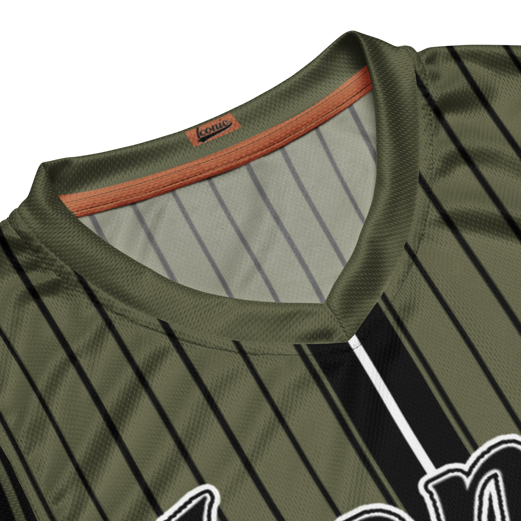 ROYAL Team Iconic. unisex basketball jersey Pinstripe Martini Olive and Blk