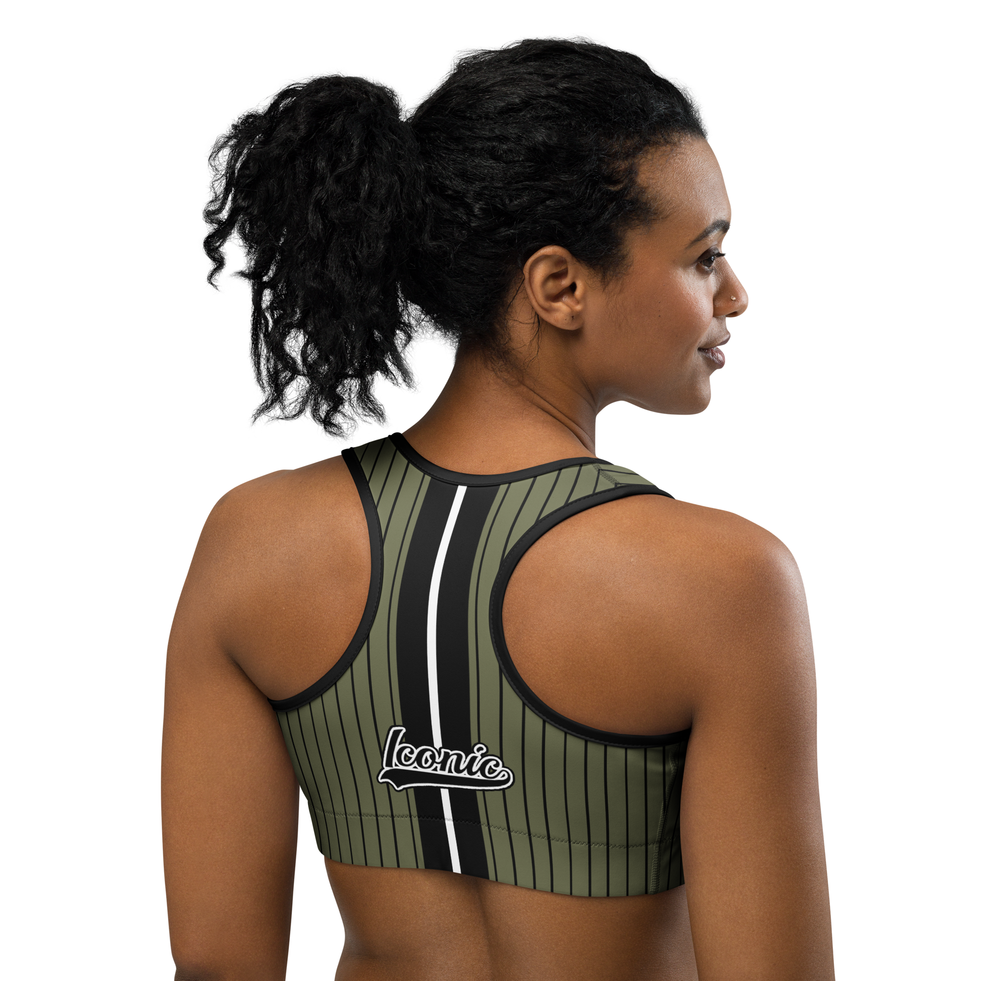 ROYAL Team Iconic. Athletix Sports Bra Pinstripe Martini Olive and Blk