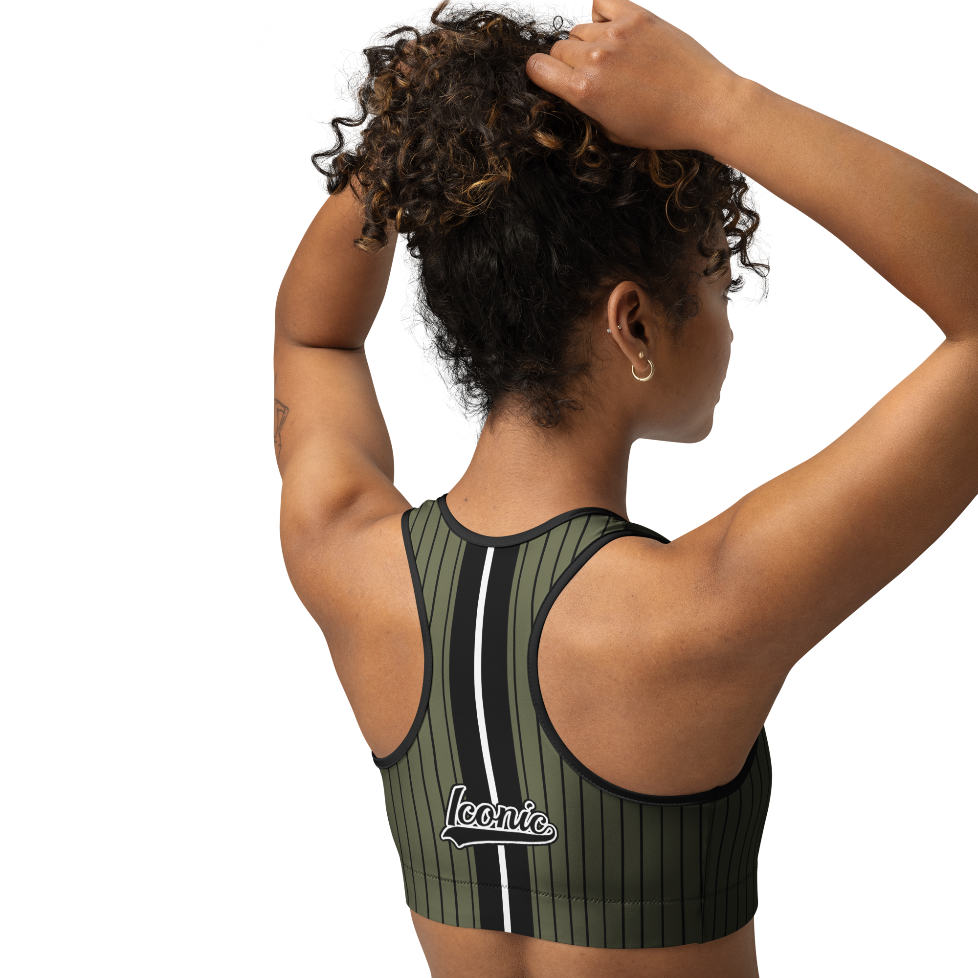 ROYAL Team Iconic. Athletix Sports Bra Pinstripe Martini Olive and Blk