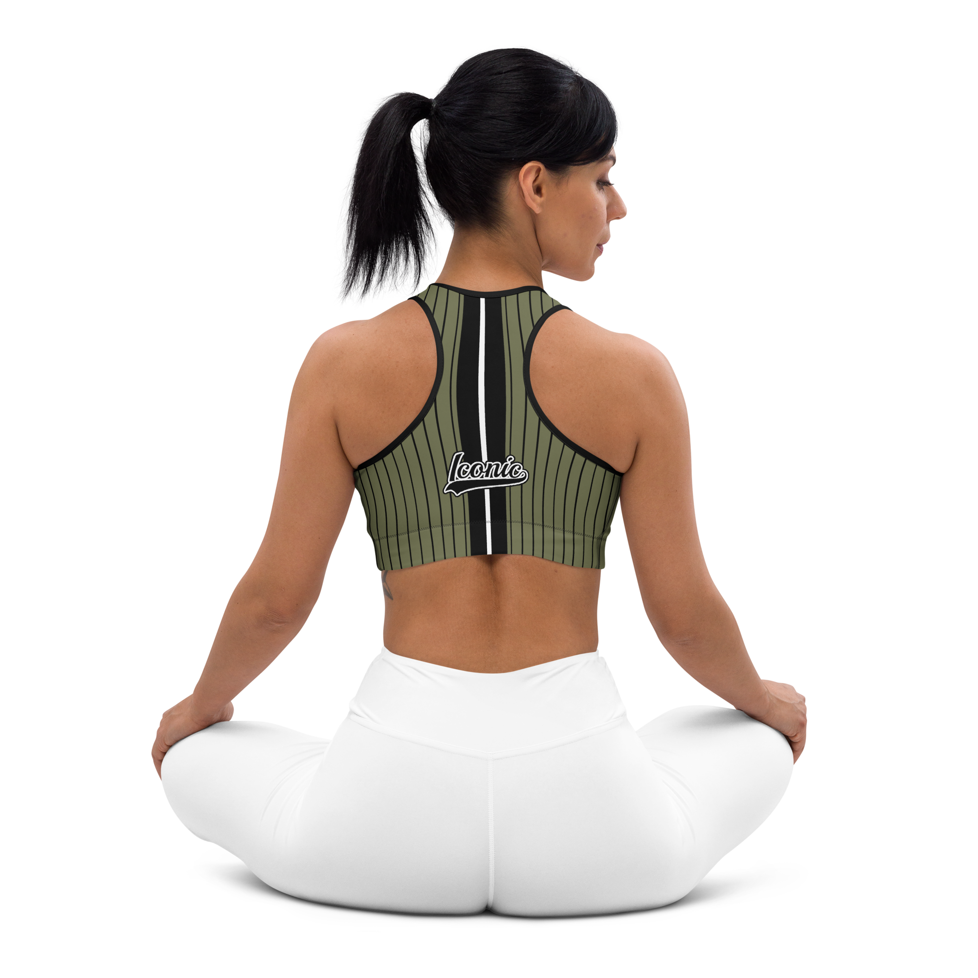 ROYAL Team Iconic. Athletix Sports Bra Pinstripe Martini Olive and Blk