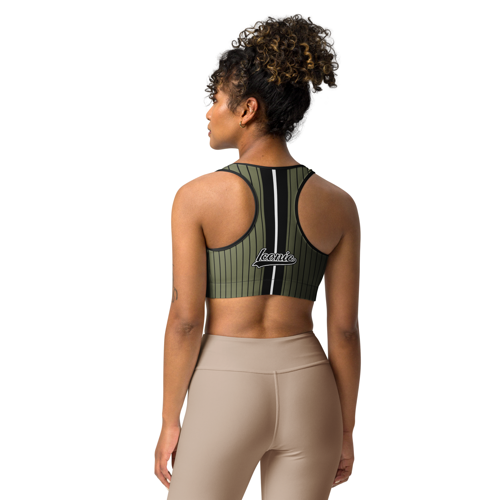 ROYAL Team Iconic. Athletix Sports Bra Pinstripe Martini Olive and Blk