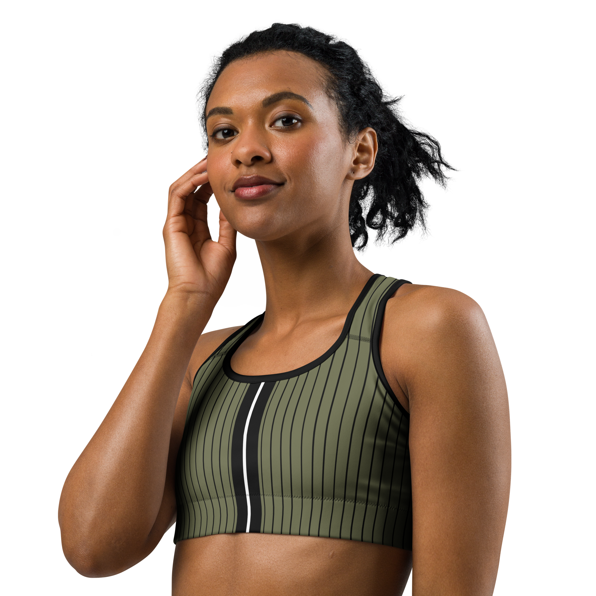 ROYAL Team Iconic. Athletix Sports Bra Pinstripe Martini Olive and Blk