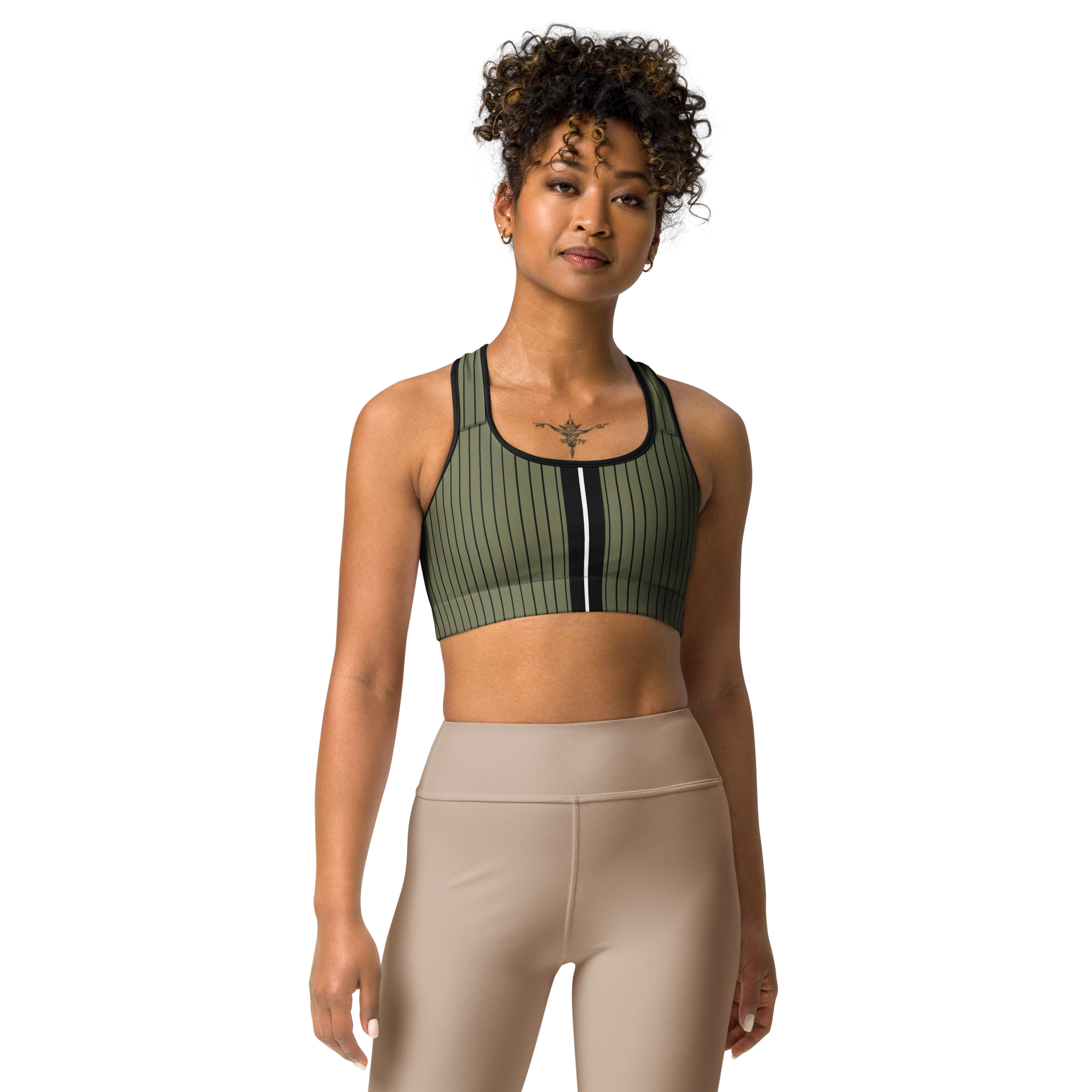 ROYAL Team Iconic. Athletix Sports Bra Pinstripe Martini Olive and Blk