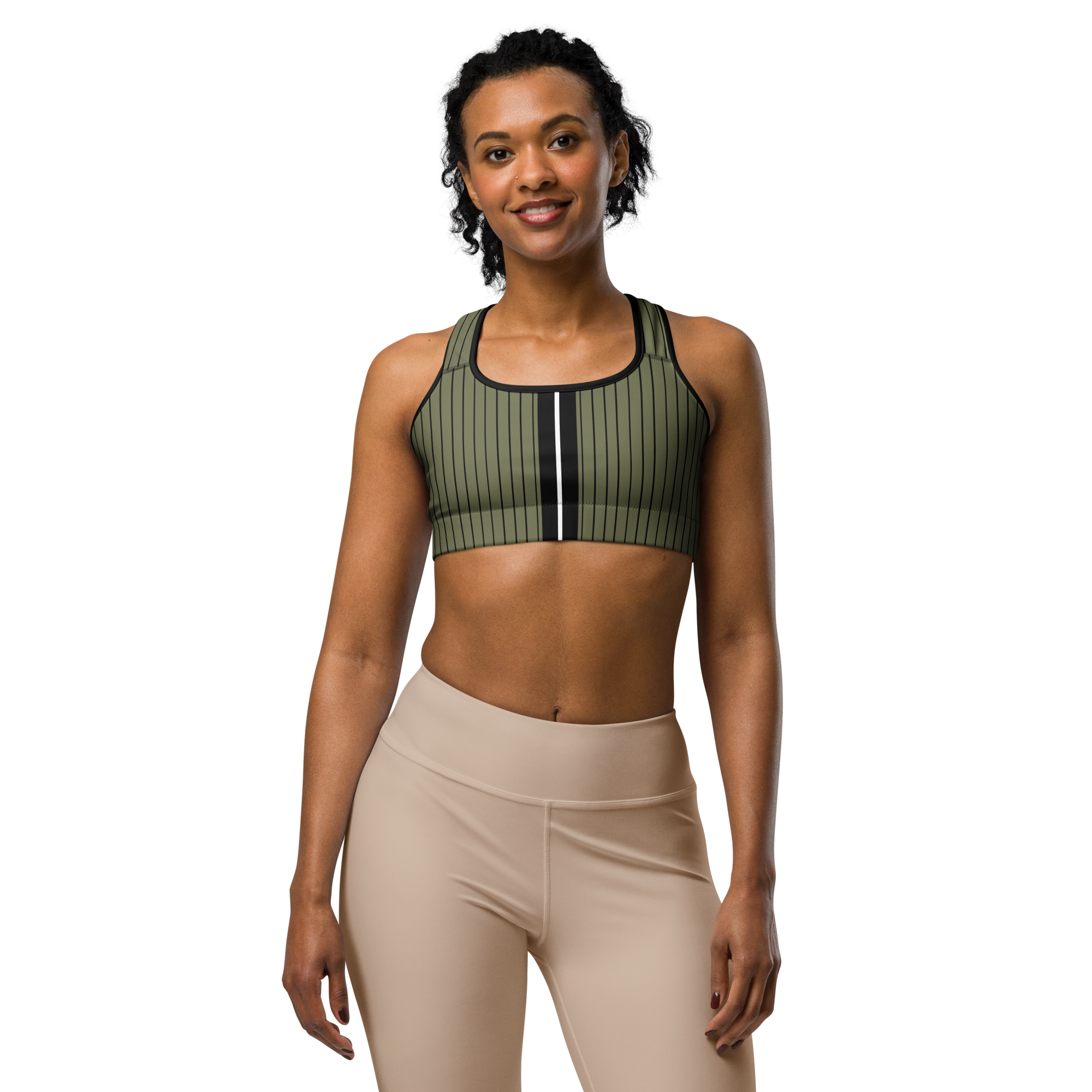 ROYAL Team Iconic. Athletix Sports Bra Pinstripe Martini Olive and Blk