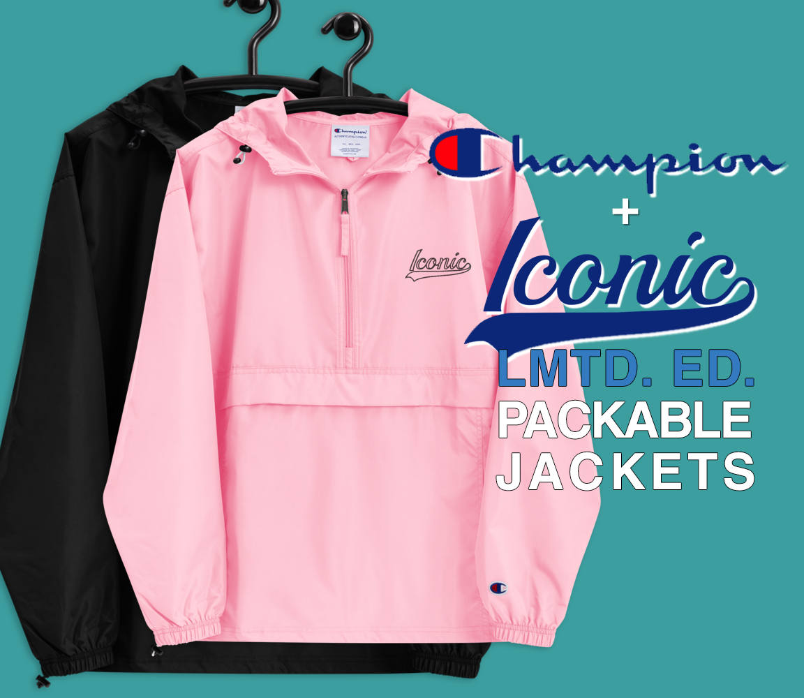 CHAMPION + ROYAL ICONIC. | Retro Embroidered Logo Unisex Hooded Packable Windbreaker Lite Coaches Jacket Flamingo Pink Vintage Classic