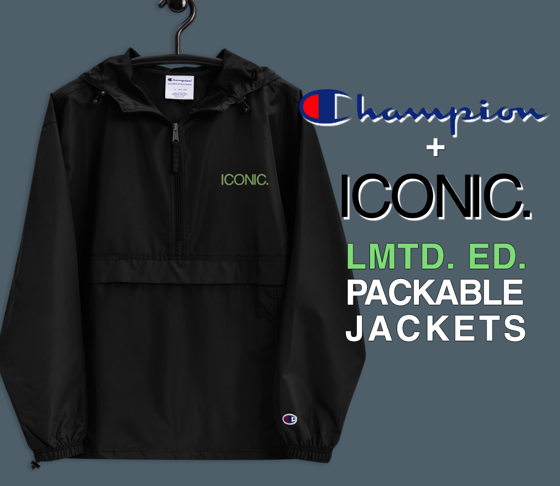 CHAMPION + ROYAL ICONIC. | Embroidered Logo Unisex Hooded Packable Windbreaker Lite Coaches Jacket Black w/ Kiwi Green Logo