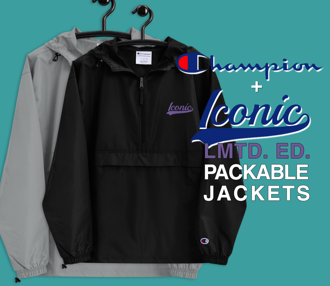 CHAMPION + ROYAL ICONIC. | Embroidered Logo Unisex Hooded Packable Windbreaker Lite Coaches Jacket Black w/ Purple Hendrixx Baseball Logo