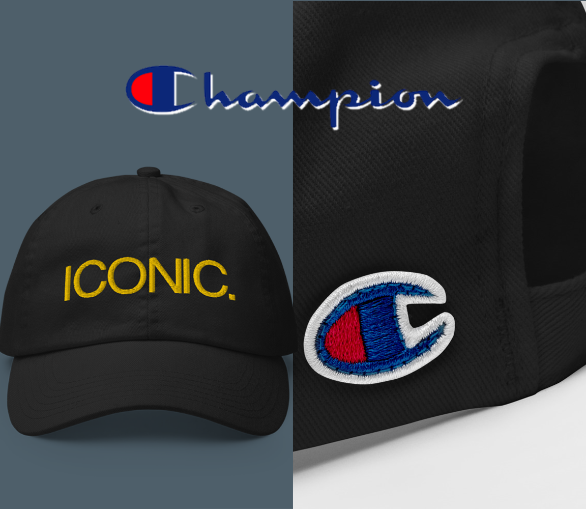 CHAMPION + ROYAL ICONIC. | Embroidered Logo Unisex Classic Cap Dad Hat Mom Cap Black w/ Gold Thread