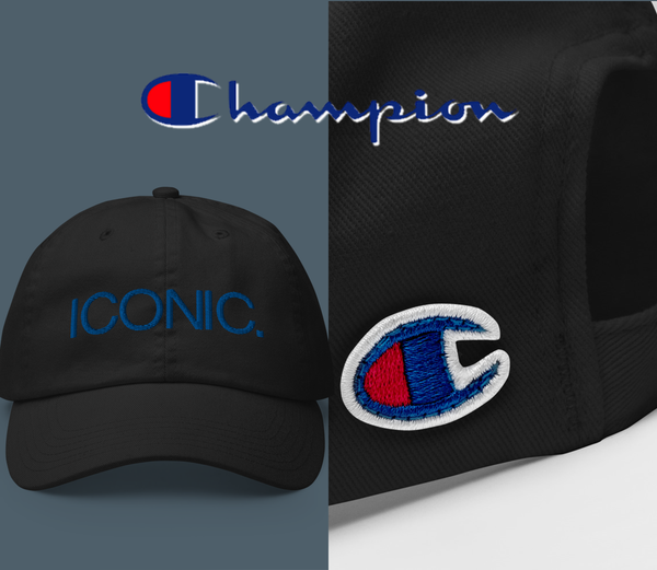 CHAMPION + ROYAL ICONIC. | Embroidered Logo Unisex Classic Cap Dad Hat Mom Cap Black w/ Royal Blue Thread