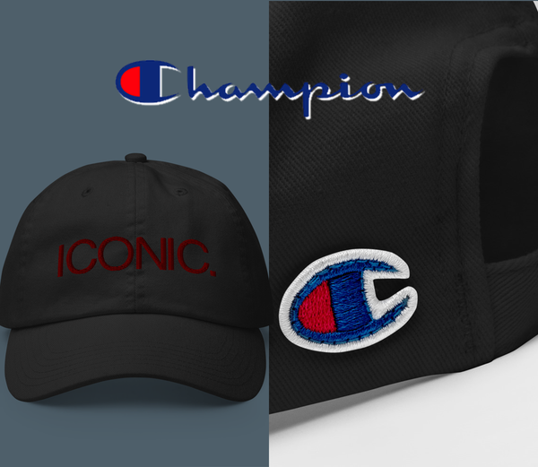 CHAMPION + ROYAL ICONIC. | Embroidered Logo Unisex Classic Cap Dad Hat Mom Cap Black w/ Wine Maroon Thread