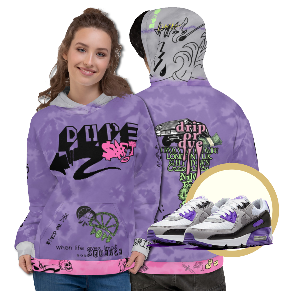 CRXWN | Drip or Dye Air Max 90 Recraft Hypergrape Trippy Ice Dye UNISEX Hoodie 2