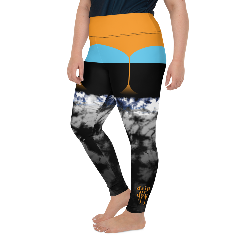 CRXWN | Drip or Dye 4 Retro Black Cat HER Collection Acid Wash Tye Dye Plus Size Fun Faux Garter Yoga Leggings