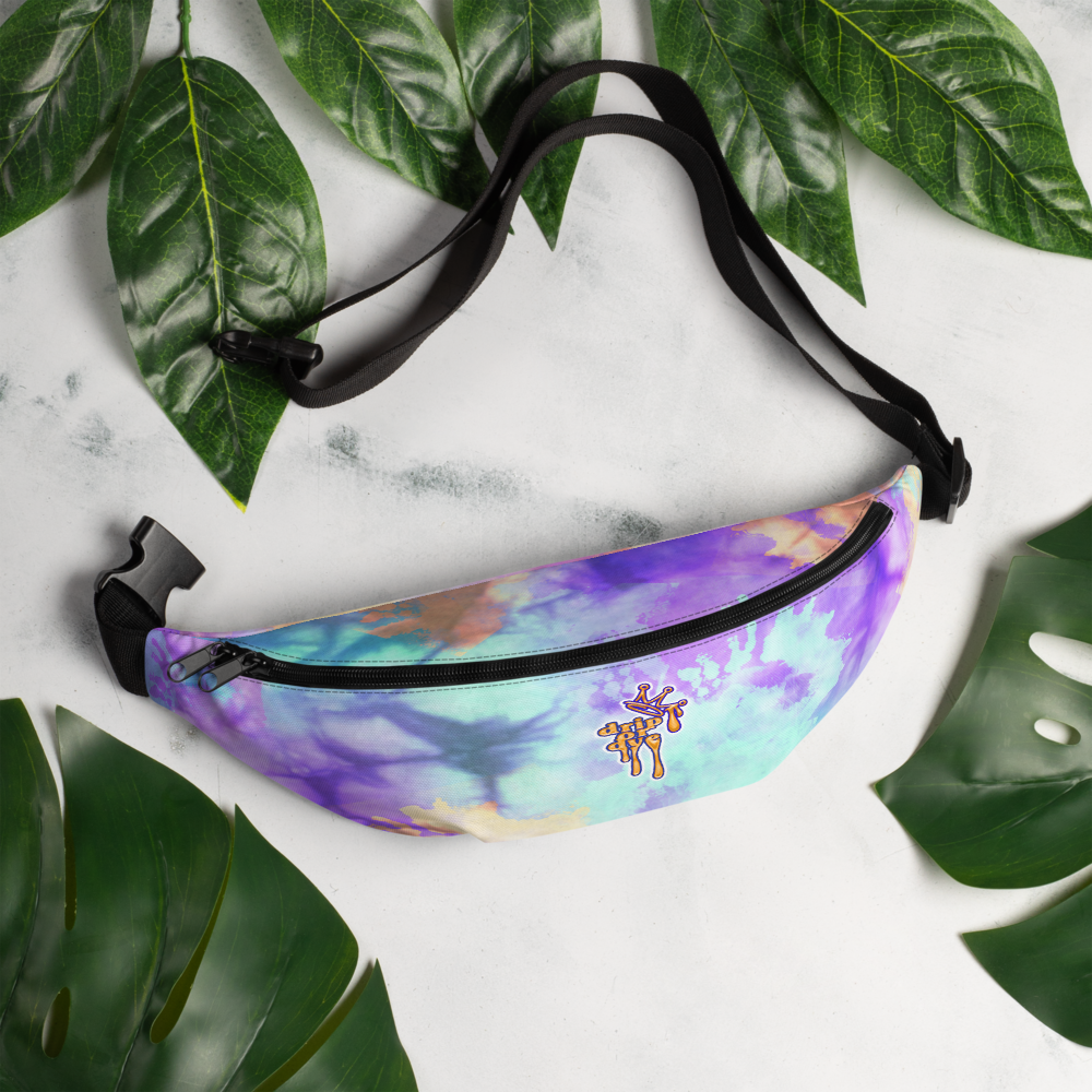 DRIP or DYE | Custom Crackle Ice Tye Dye Acid Wash Teal Purple Cloud Custom Fanny Pack UNISEX Crossbody