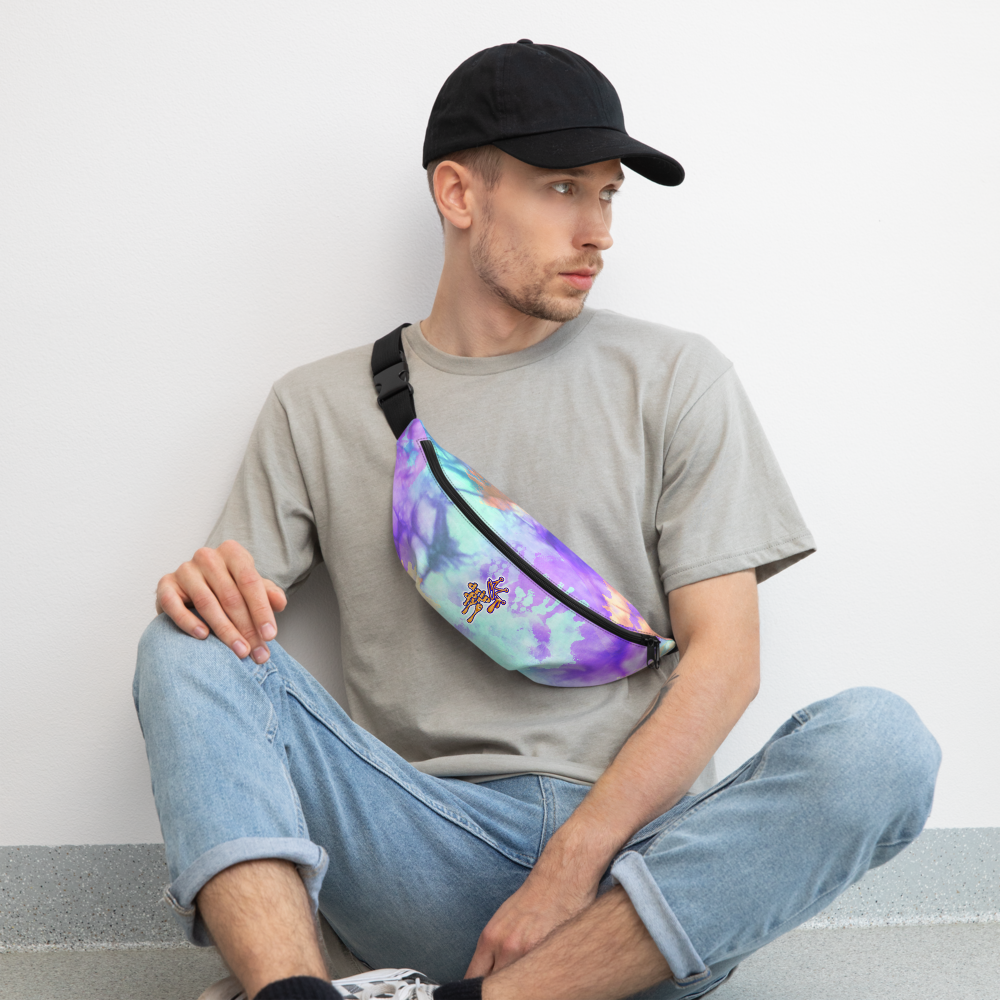 DRIP or DYE | Custom Crackle Ice Tye Dye Acid Wash Teal Purple Cloud Custom Fanny Pack UNISEX Crossbody