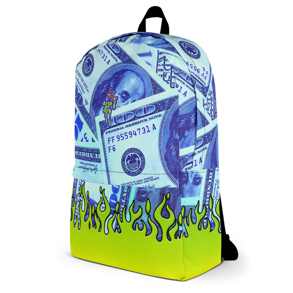 DRIP OR DYE | Money Flames Cash 2 Burn Bag of Money Manifest Backpack Alien Blueface