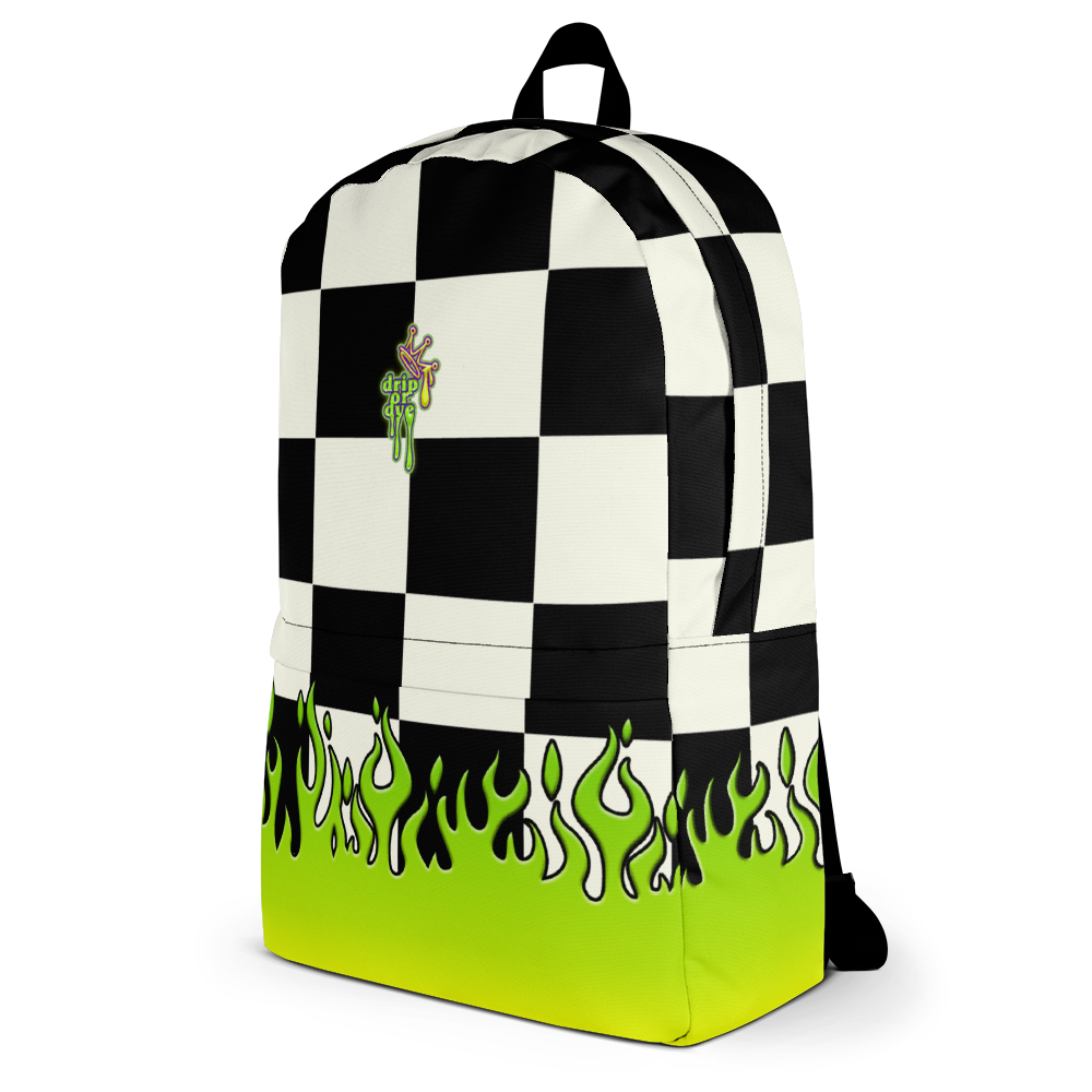 DRIP OR DYE | Checker Flames Backpack Alien Green
