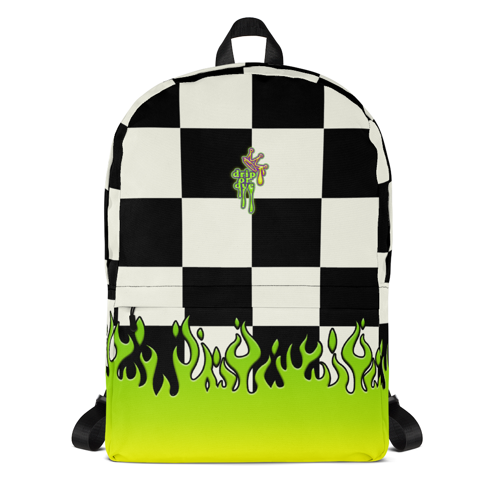 DRIP OR DYE | Checker Flames Backpack Alien Green