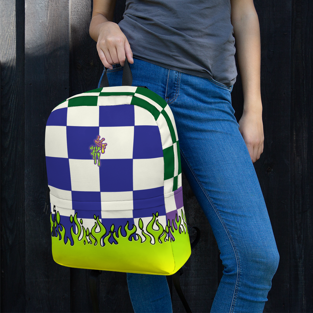DRIP OR DYE | Checker Flames Color Block Backpack Alien Green Royal Blue Forest Green Purple