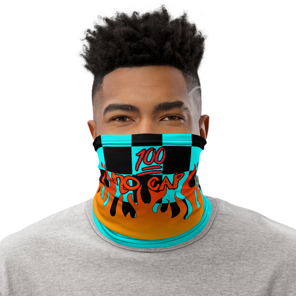 CRXWN | Drip or Dye Custom Checkers N' Flames Print 3-in-1 UNISEX Gaiter Teal