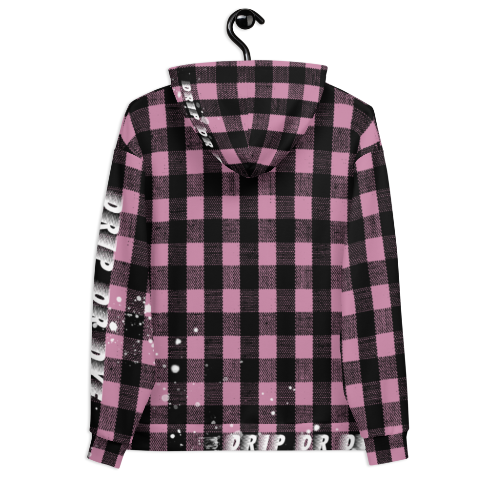 CRXWN | Drip or Dye | Plaid Season 1 Unisex Hoodie Custom Buffalo Plaid Retro Grunge Paint Splatter Digital Pink