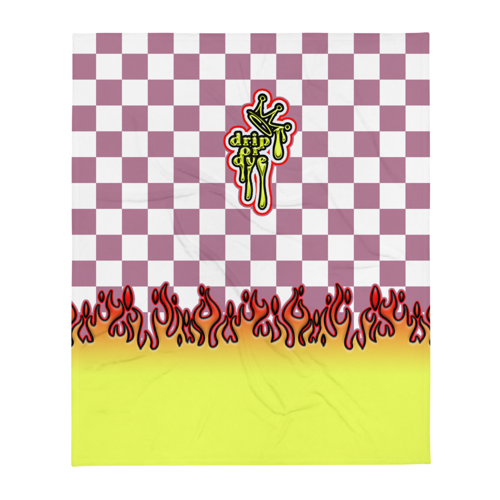 CRXWN | Drip or Dye | Flames Season 1 BLANKET Fire Flames & Pink Checker