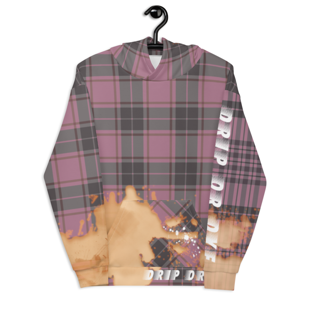 CRXWN | Drip or Dye | Plaid Season 1 Unisex Hoodie Custom Plaid Retro Grunge Paint Splatter Cobain Bleach Stain Pink