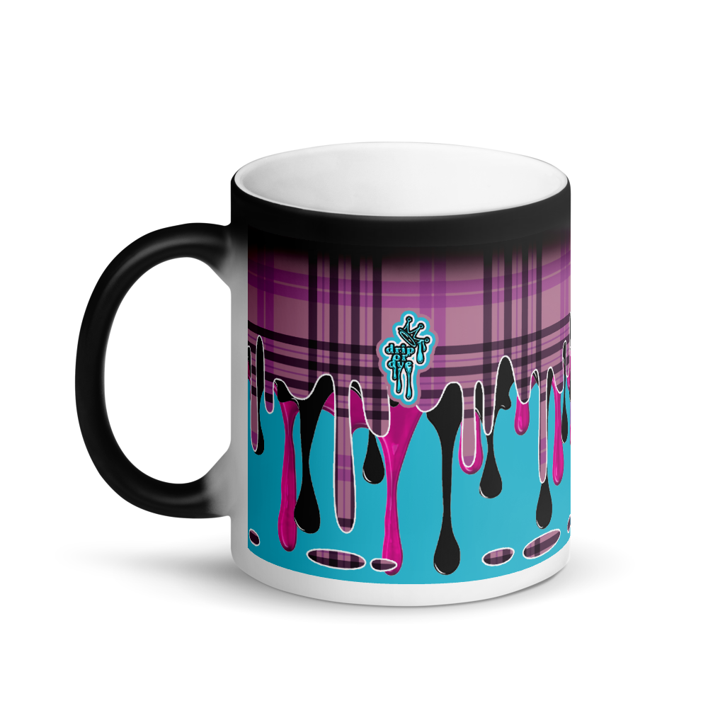 CRXWN | Drip or Dye | Plaid Season 1 Matte Black Magik Mug COFFEE MUG Blue Pink