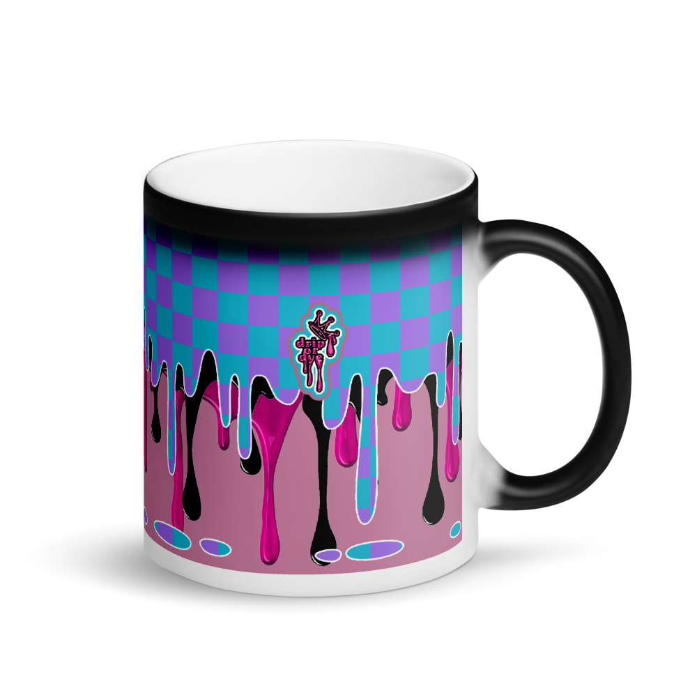 CRXWN | Drip or Dye | Checker Season 1 Matte Black Magik Mug COFFEE MUG pink n blue crush