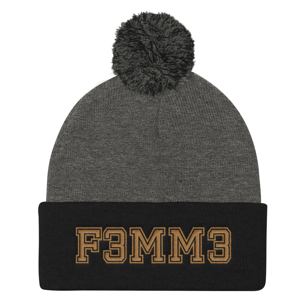 F3MM3 UNIVERSITY POMPOM BEANIE GREY & BLACK