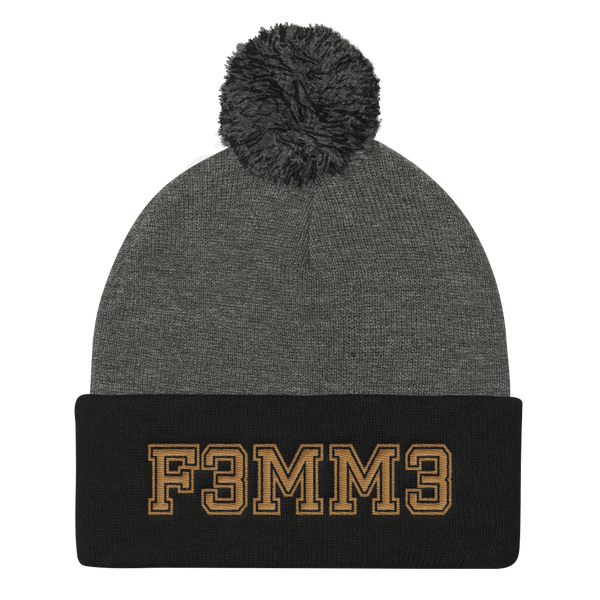 F3MM3 UNIVERSITY POMPOM BEANIE GREY & BLACK
