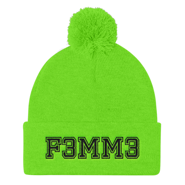 F3MM3 UNIVERSITY POMPOM BEANIE NEON GREEN