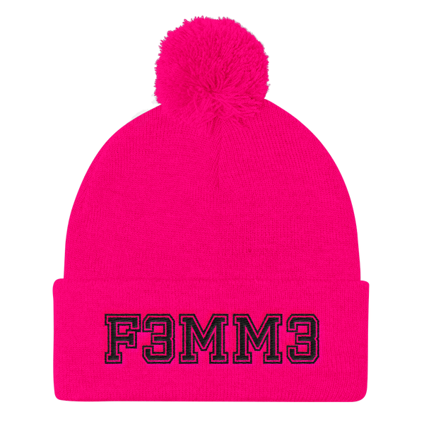 F3MM3 UNIVERSITY POMPOM BEANIE NEON PINK