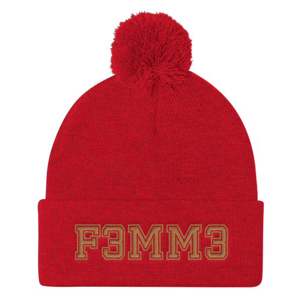 F3MM3 UNIVERSITY POMPOM BEANIE RED