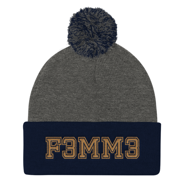 F3MM3 UNIVERSITY POMPOM BEANIE GREY & NAVY