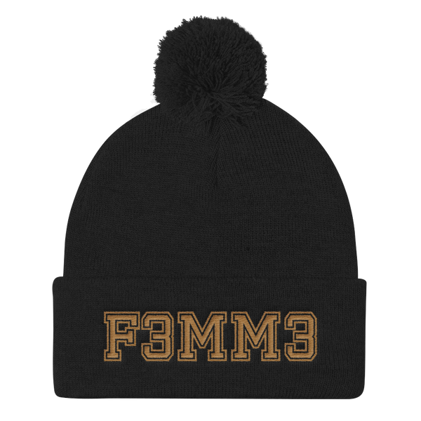 F3MM3 UNIVERSITY POMPOM BEANIE BLACK