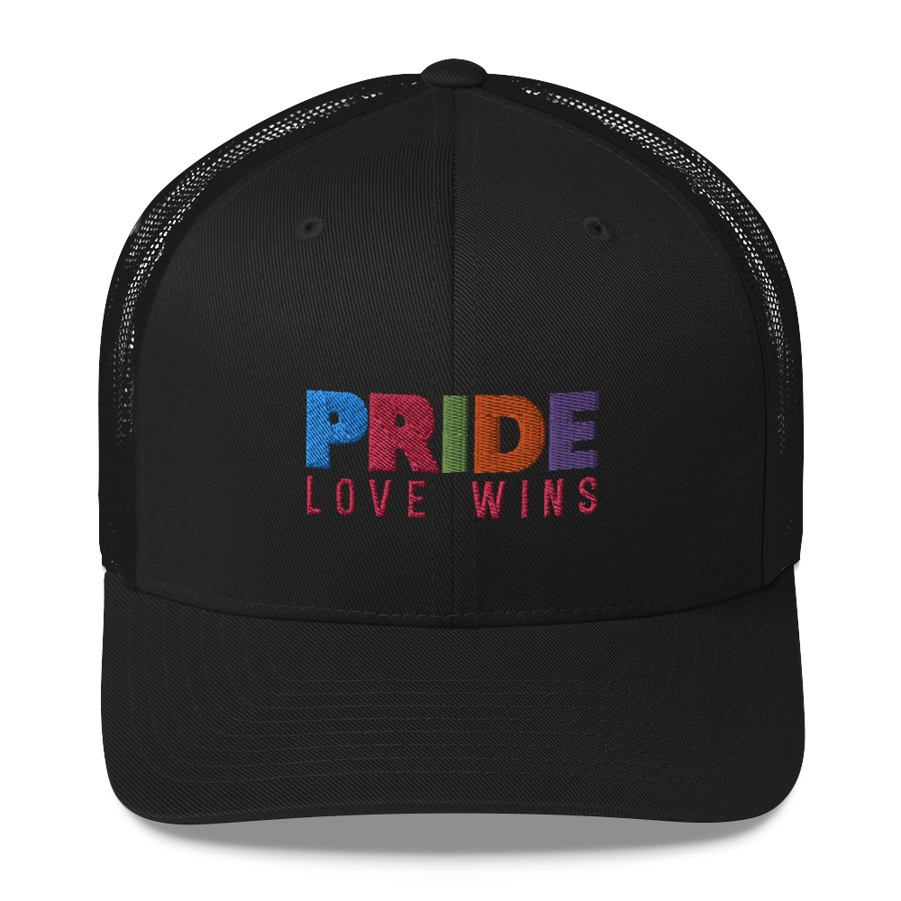 FEMME Univ | LGBTQIA Plus PRIDE Love Wins Trucker Cap Solid Black