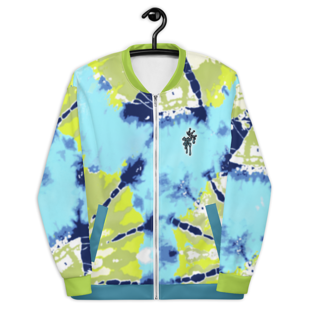 CRXWN | Drip or Dye Moss Green Ice Dye UNISEX Bomber Jacket Hearts Around the World Live Love Laugh