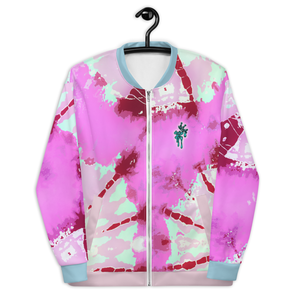 CRXWN | Drip or Dye Miami Nights Pink Foam Ice Dye UNISEX Bomber Jacket Hearts Around the World Live Love Laugh