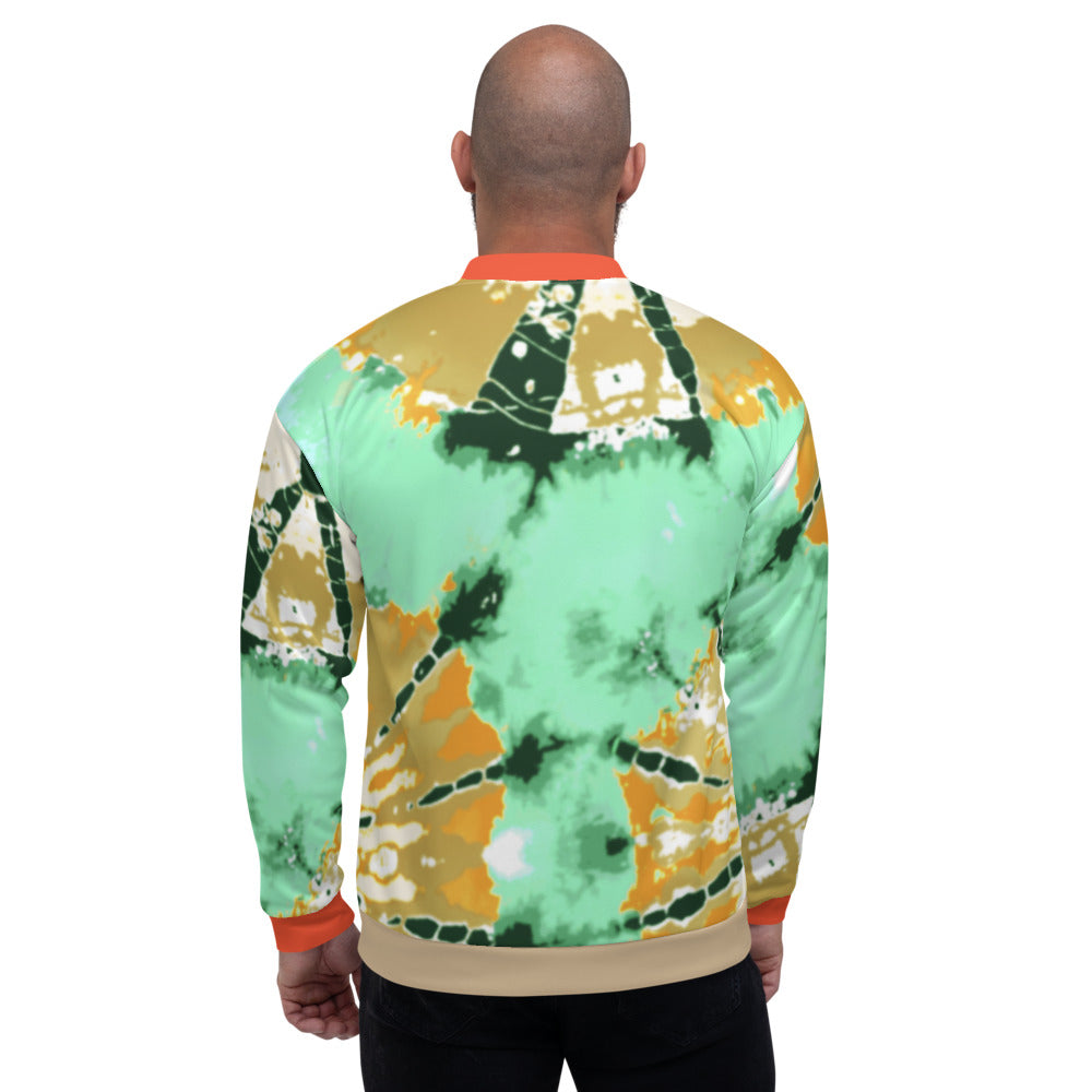 CRXWN | Drip or Dye Daybreak Vegas Gold College Orange Ice Dye UNISEX Bomber Jacket Hearts Around the World Live Love Laugh